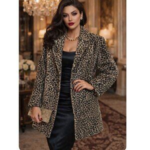 Vtg 80s Leopard Print Coat Luxurious Mob Wife Party Preppy Lined Size M Pockets